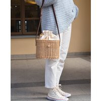 Crossbody Straw Bag, Basket With Leather Strap, Summer Holiday Vacation Wicker Pansy | Etsy (US)