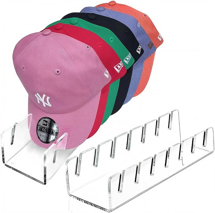 Hat Organizer for Baseball Caps, 2 Pcs No Install Acrylic Hat Stand for 14 Baseball Caps, Hat Rac... | Amazon (US)