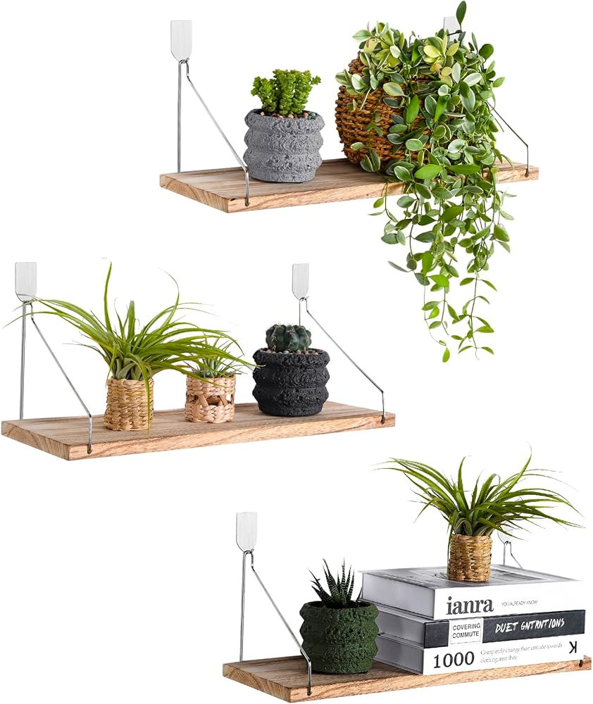 MITIME Floating Shelves Set of 3 Rustic Solid Wood Floating Shelf Wall Storage Shelves for Living... | Amazon (US)