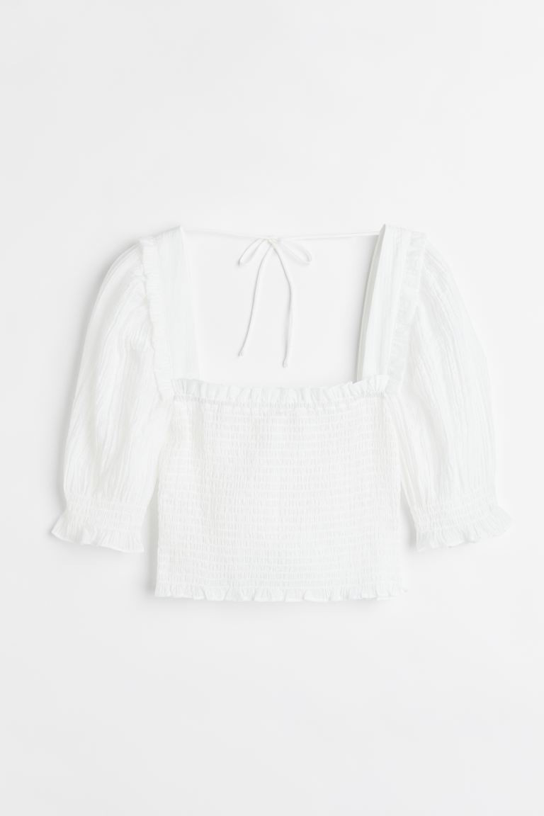 Smocked Crop Top - White - Ladies | H&M US | H&M (US + CA)