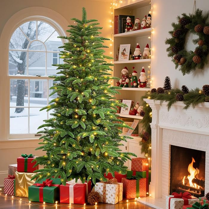 Alupssuc 6.5ft Prelit Artificial Hinged Upgraded Layered Christmas Tree with Remote, 380 Pre-Lit ... | Amazon (US)