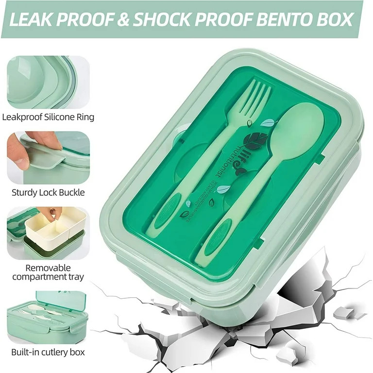 Bento Boxes, 1400ML Leak-Proof Lunch Container with Lunch Bag, Spoon & Fork, Bento Lunch Box with... | Walmart (US)