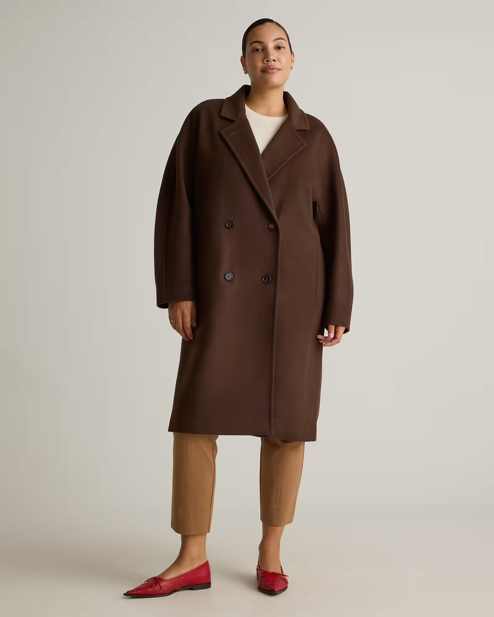 Italian Wool Double-Breasted Slouch Coat in Dark Chocolate | Quince