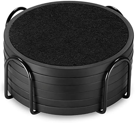 Absorbent Coasters for Drinks with Holder - 6packs, Silicone Coasters with Soft Felt Insert, Black ( | Amazon (US)
