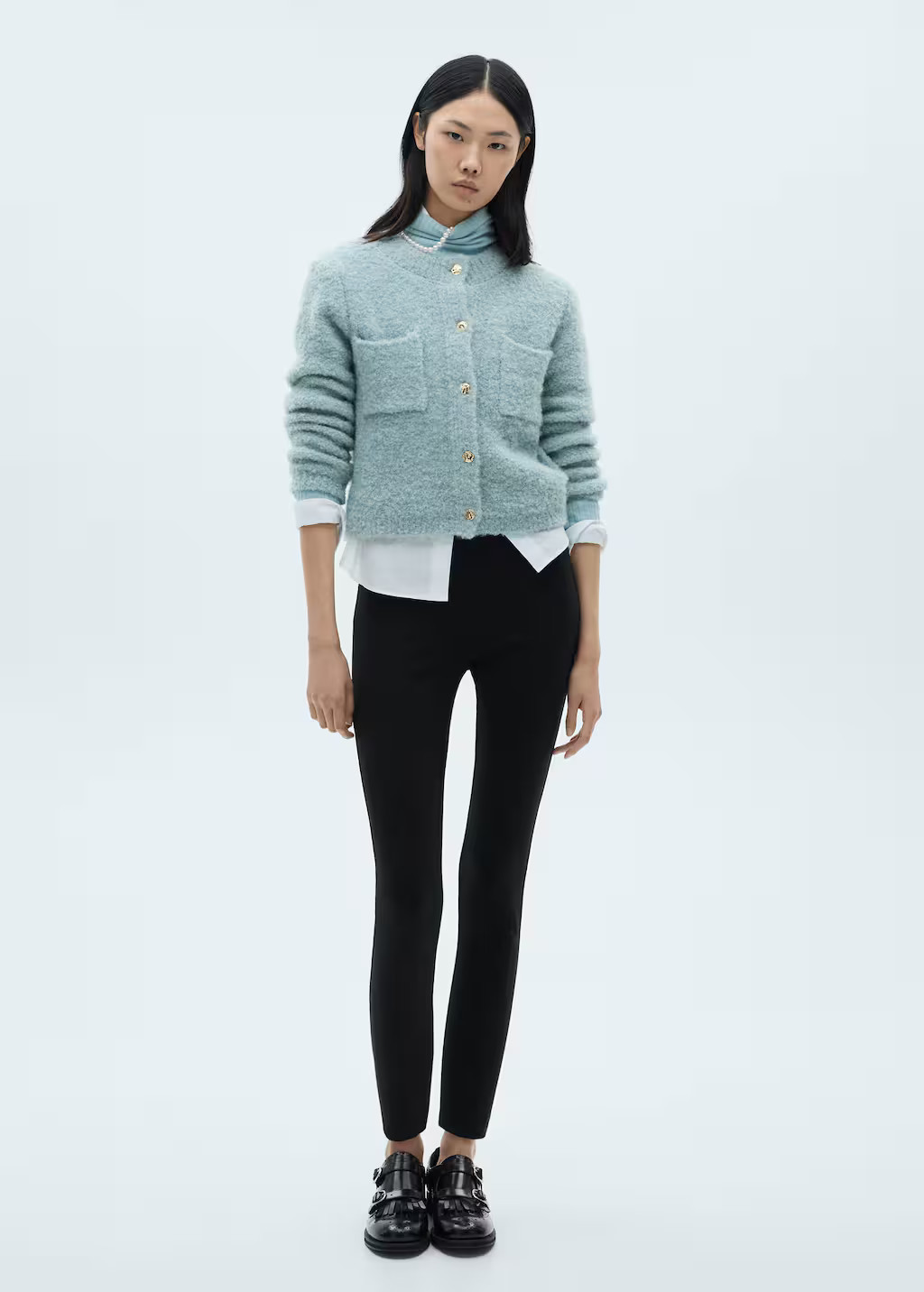 Bouclé jacket with jewel buttons sky blue - Woman - S - MANGO | MANGO (UK)