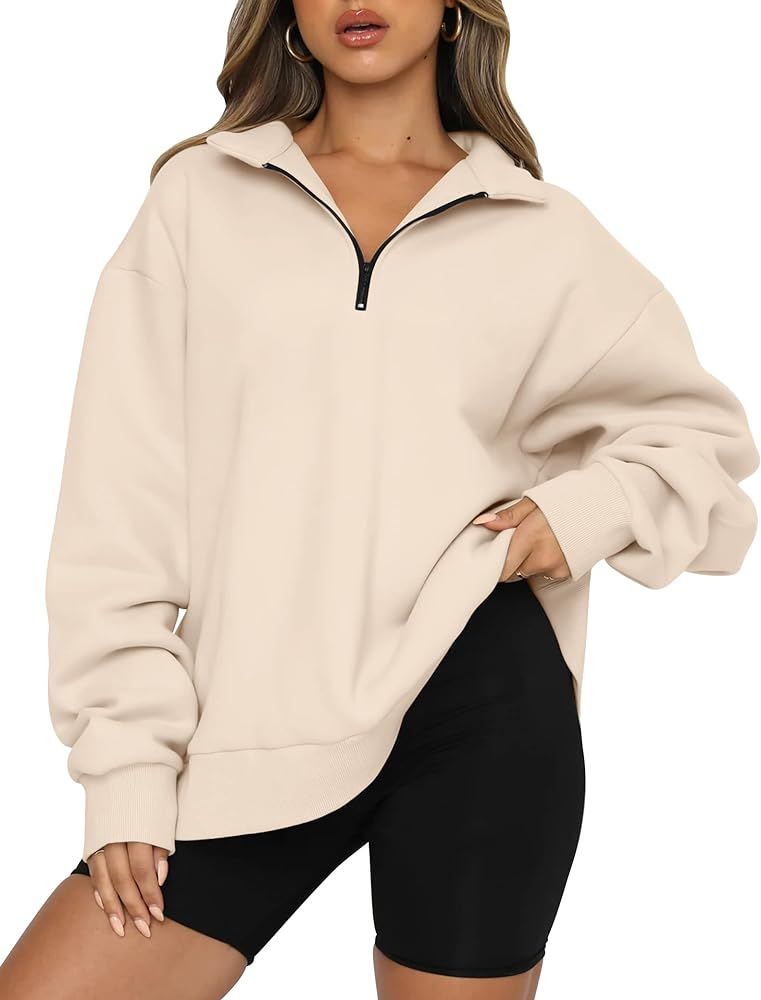 Trendy Queen Womens Oversized Half Zip Pullover Sweatshirt Fleece Jacket Quarter Zip Hoodie Fall ... | Amazon (US)