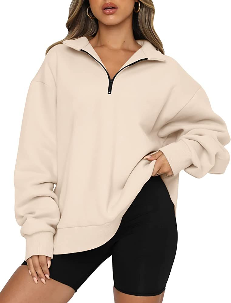 Womens Oversized Half Zip Pullover Long Sleeve Sweatshirt Quarter Zip Hoodie Sweater Teen Girls F... | Amazon (US)