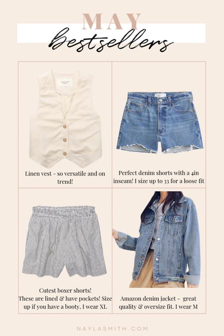 May Bestsellers - linen waistcoat vest (also linked the one I have & love), my fave Abercrombie denim shorts, boxer shorts, all time fave denim jacket from Amazon


#LTKmidsize #LTKsummer #LTKstyletip