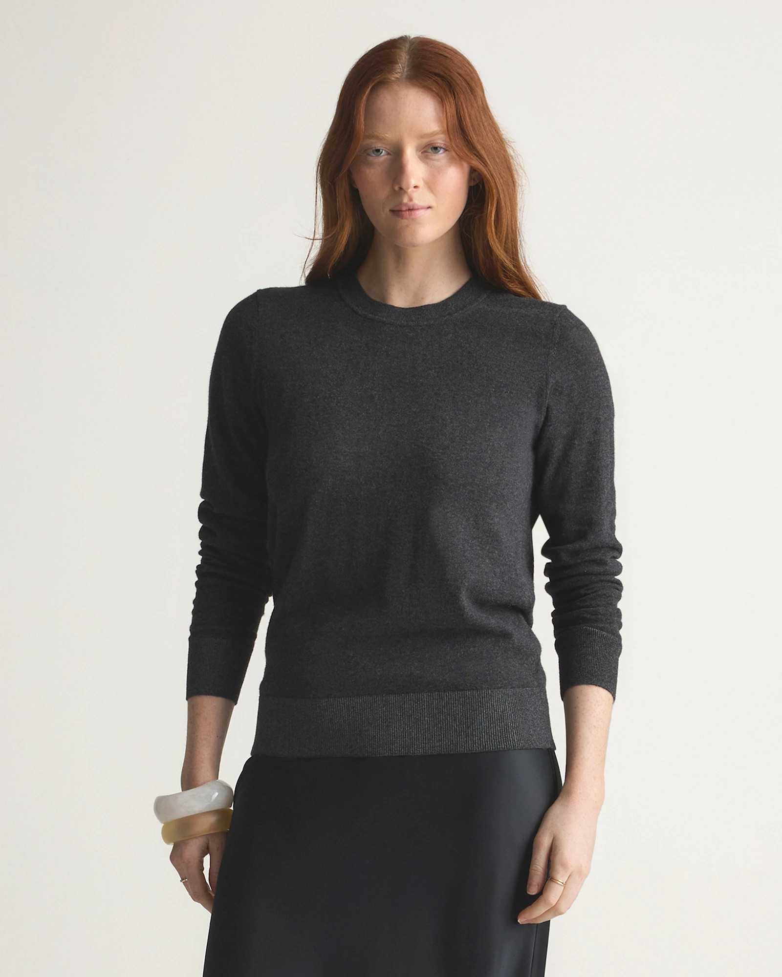Quince | Women's Lightweight Cotton Cashmere Crew Sweater in Mocha Heather, Size Large, Organic Cotton | Quince