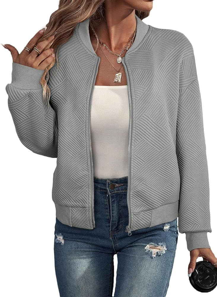 EVALESS Womens Bomber Jacket Coat Casual Stand Collar Zip Up Lightweight Fall Fashion Jackets Out... | Amazon (US)