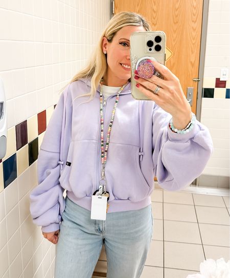 Friday casual outfit. I love this hoodie! It’s super soft and nice for cooler days. I am in the S/M size. It comes in a ton of other colors! 💜 #athleisure #lilachoodie #lavenderhoodie 

#LTKActive #LTKFindsUnder100 #LTKFitness