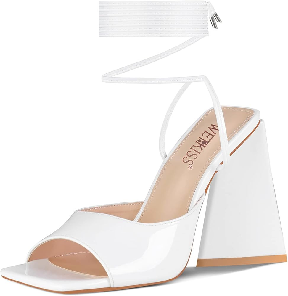WETKISS Strappy Heels for Women, Lace up Heels Sandals, Square Toe Chunky Heels for Women Female Lad | Amazon (US)