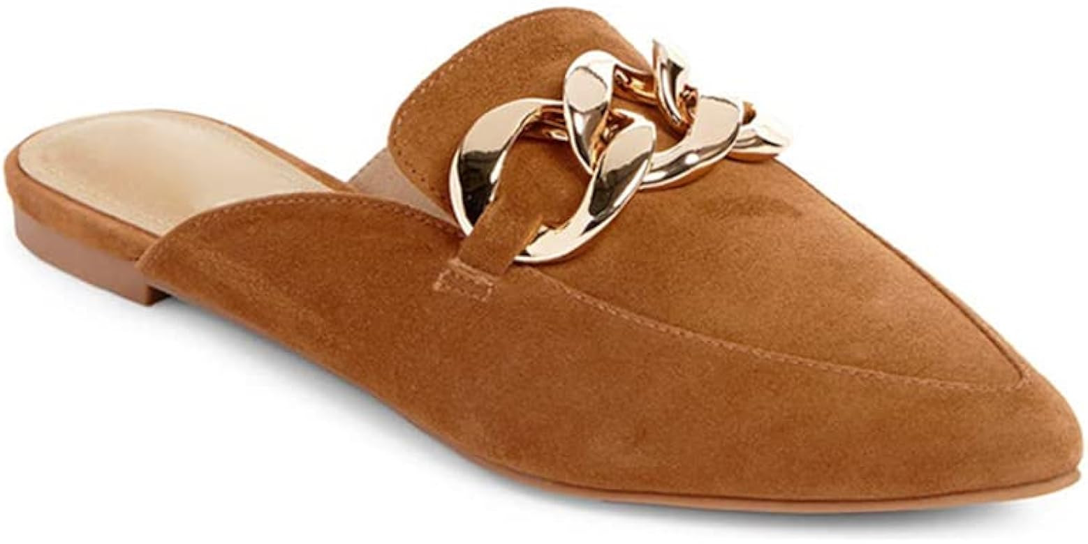 Womens Mules Flats Pointed Toe Backless Loafers Slip on Metal Chain Slides | Amazon (US)