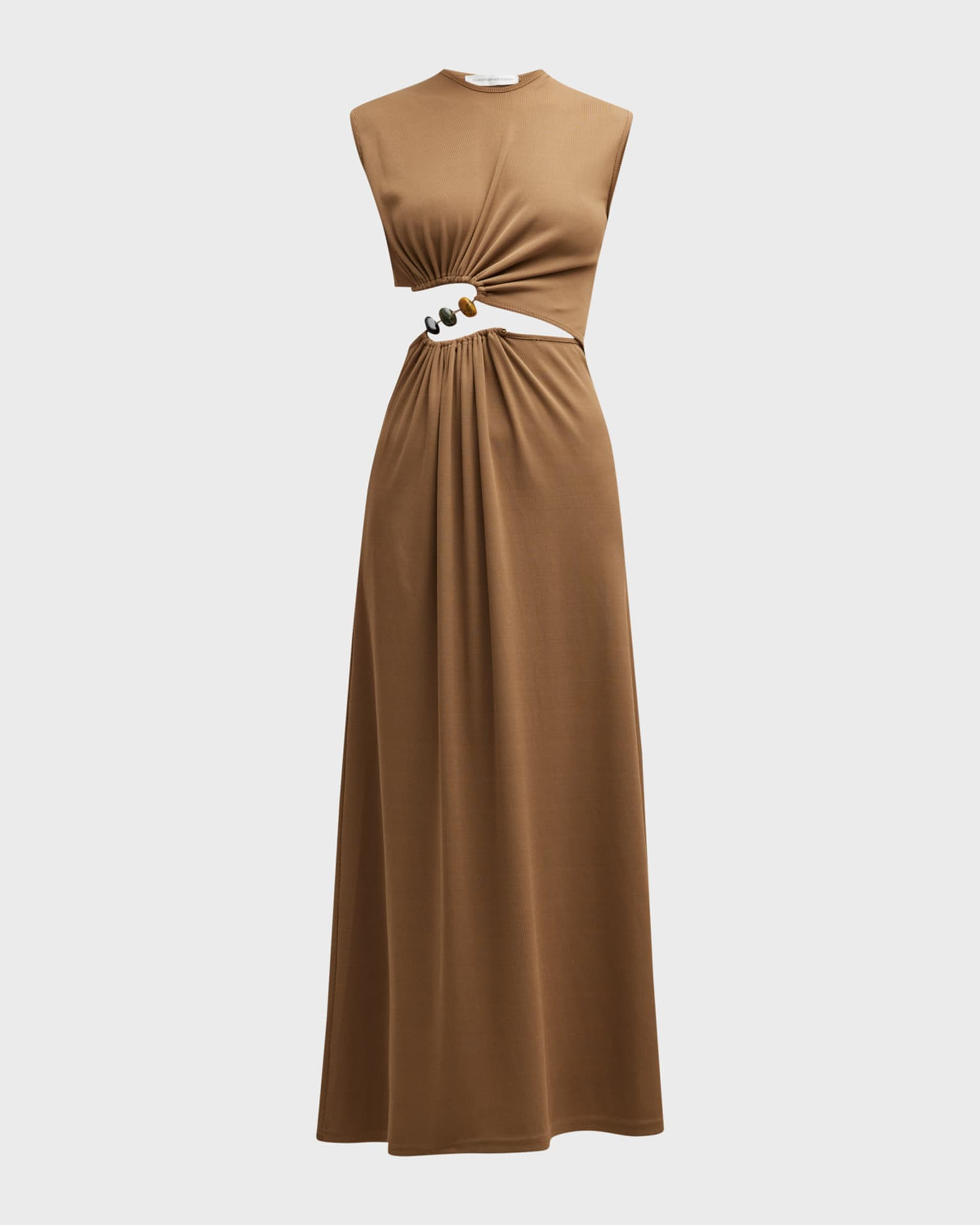 Ruched Maxi Dress with Quartz Abacus Stone Details | Neiman Marcus