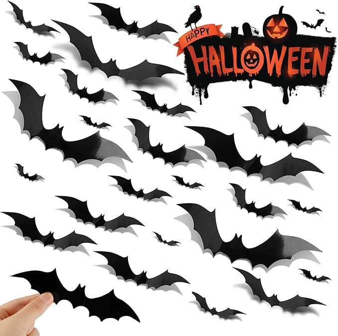 Halloween Bats Wall Decor, 92 PCS DIY 3D Bats Halloween Decorations Stickers, 4 Different Sizes R... | Amazon (US)