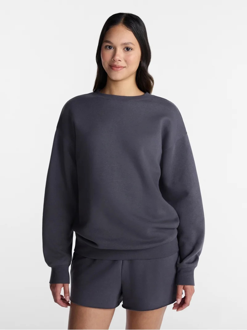 No Boundaries Oversized Fleece Sweatshirt with Long Sleeves, Women's Sizes XXS-4X | Walmart (US)