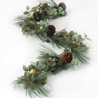 6 ft. Green Pine and Berry and Cone Unlit Artificial Christmas Garland | The Home Depot
