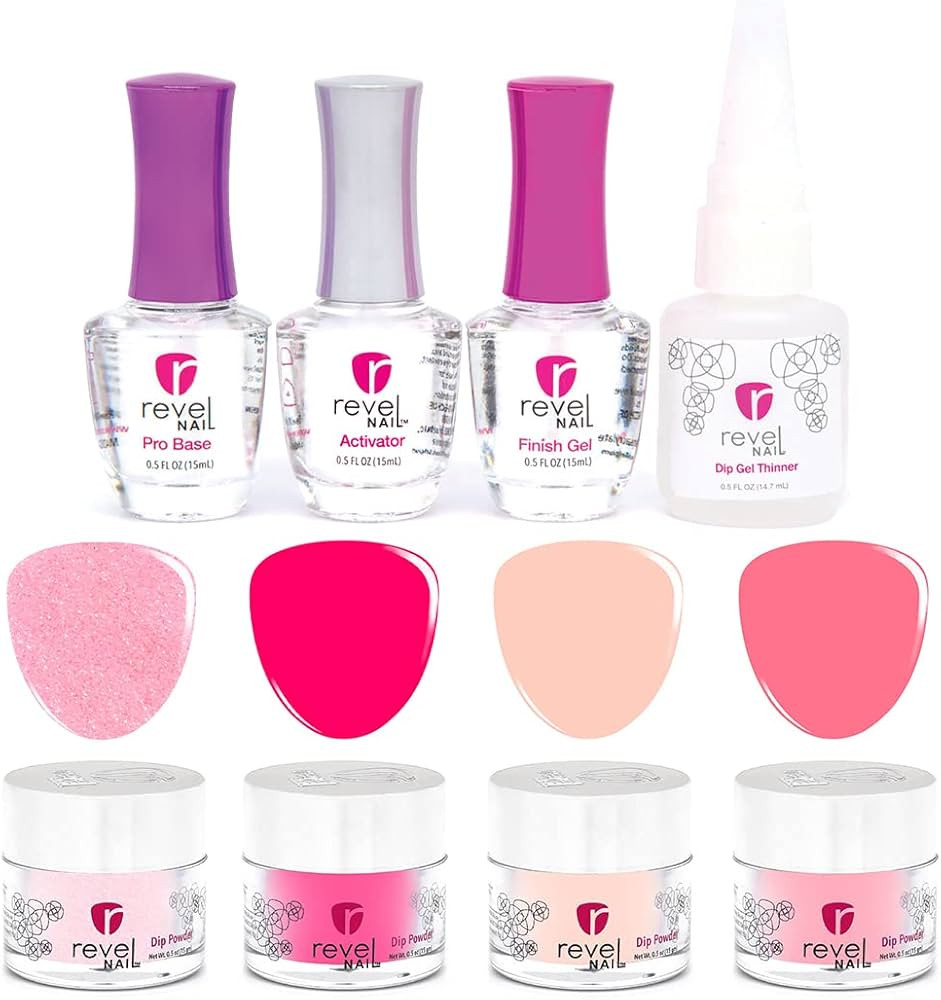 Revel Nail Dip Powder Starter Kit, Pretty in Pink (4 Colors) with Base Pro, Activator, & Top Coat... | Amazon (US)