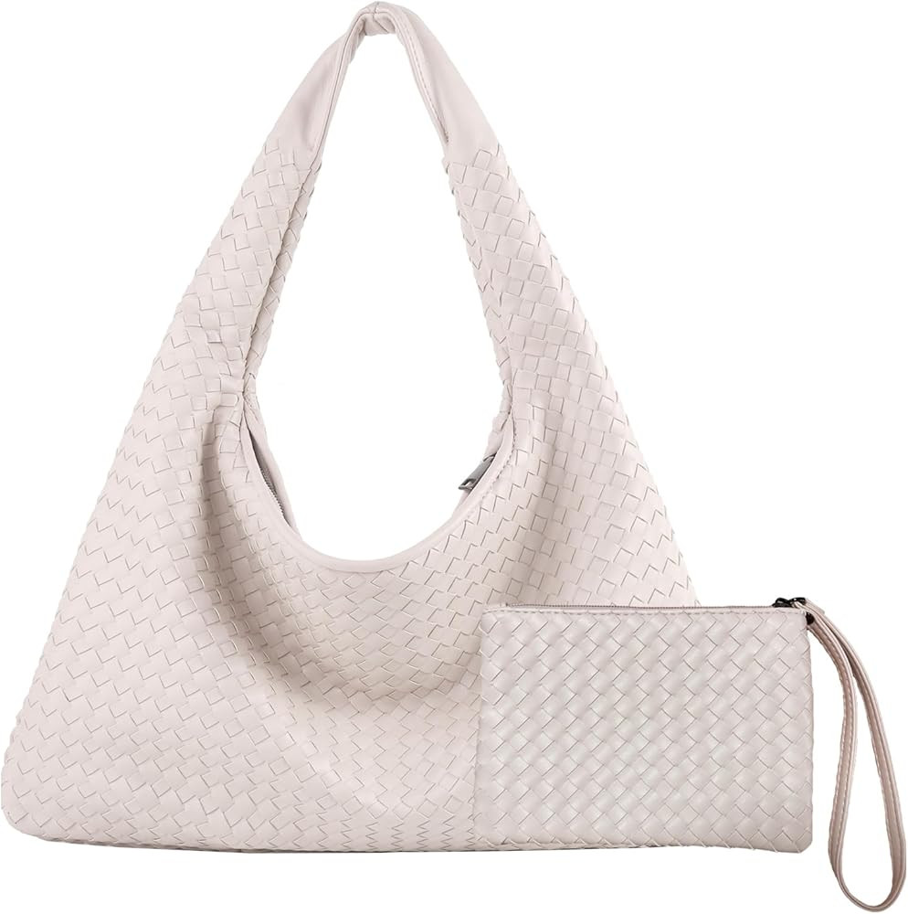 Woven Leather Hobo Bag With Purse for Women Top-handle Shoulder Bag, Tote Bags for Women Large Ca... | Amazon (US)