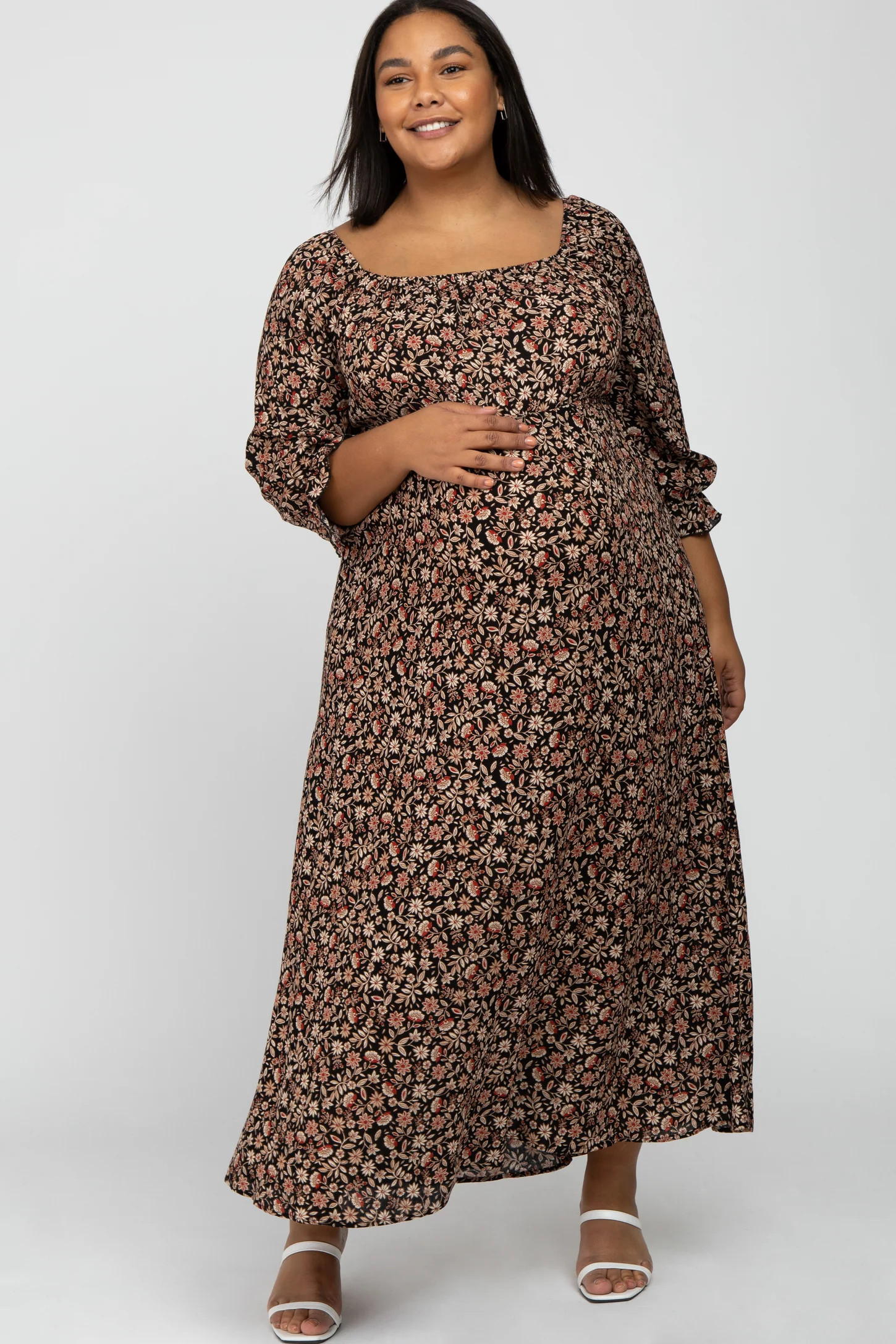 Black Floral Maternity Plus Maxi Dress | PinkBlush Maternity