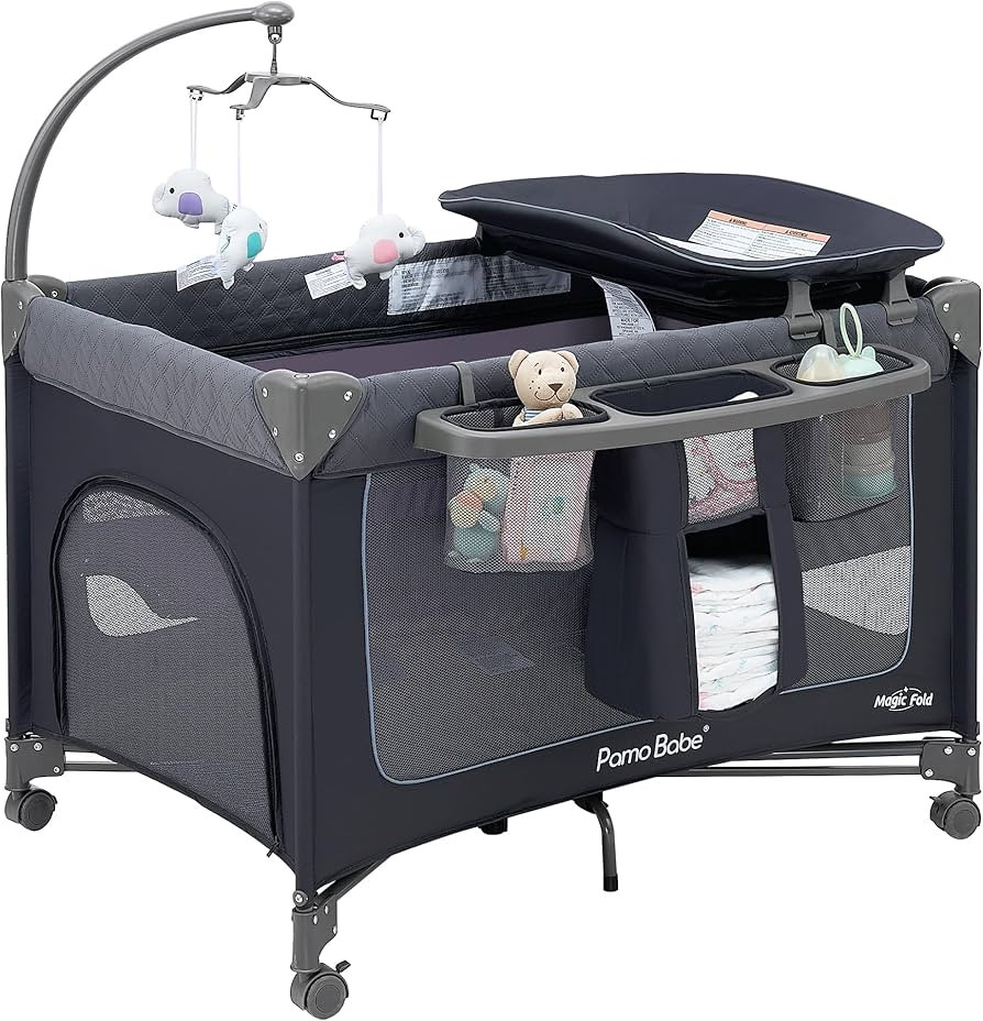 Pamo Babe Magic Fold Baby Playard, 1 Step to Set Portable Crib with Changing Table and Zipper Gat... | Amazon (US)
