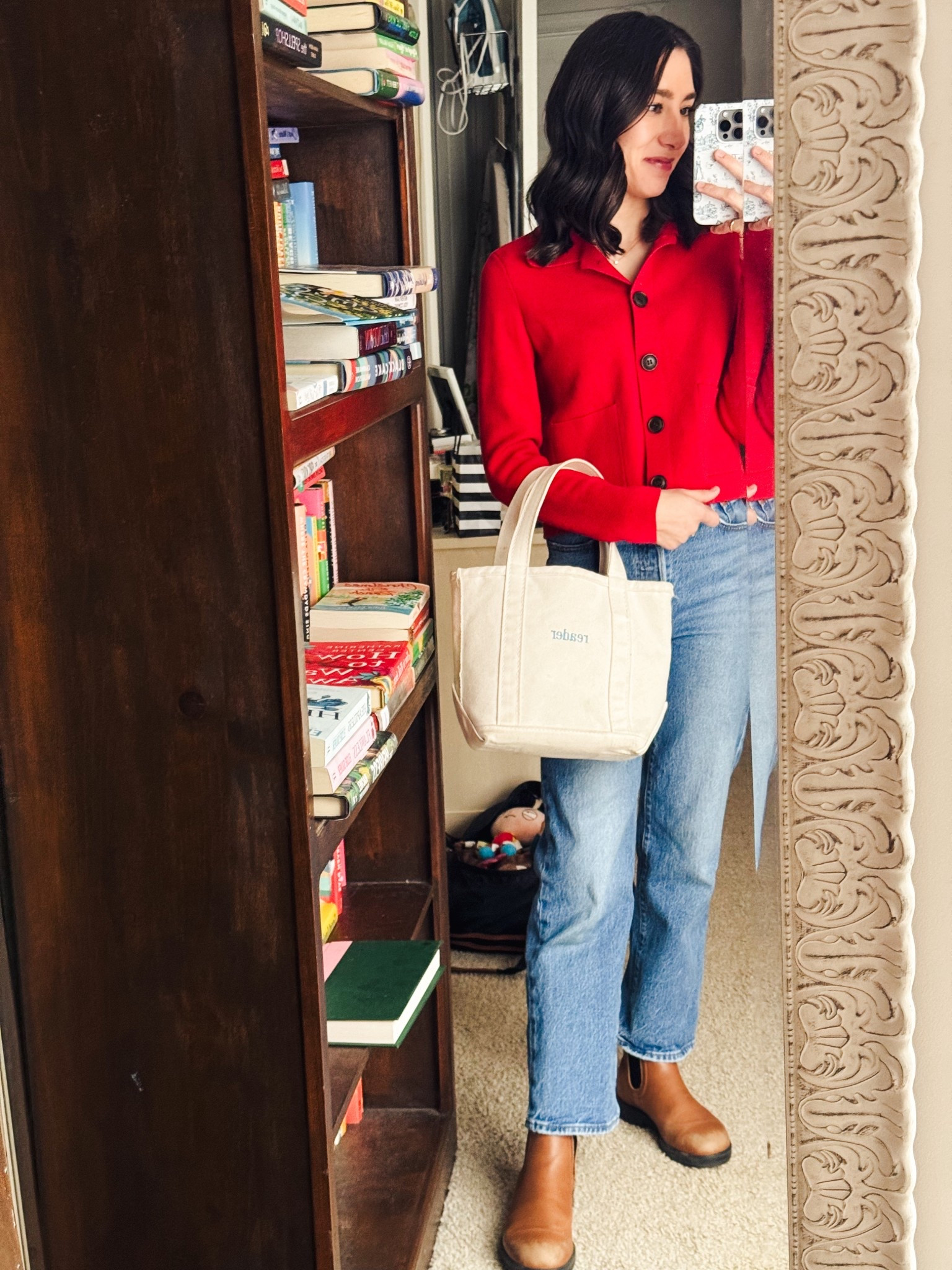 Galentine’s day outfit for the winery on a rainy day. Featuring a red cardigan sweater top with Levi jeans and blundstones boots  

#LTKootd #LTKPetite