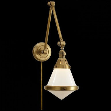 Gale Library Wall Sconce, 1-Light, Hand-Rubbed Antique Brass, White Glass, 21.5"H (TOB 2156HAB-WG... | Lighting Reimagined