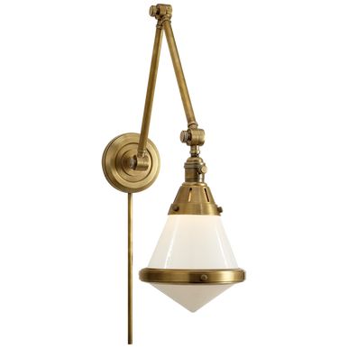 Gale Library Wall Sconce, 1-Light, Hand-Rubbed Antique Brass, White Glass, 21.5"H (TOB 2156HAB-WG... | Lighting Reimagined