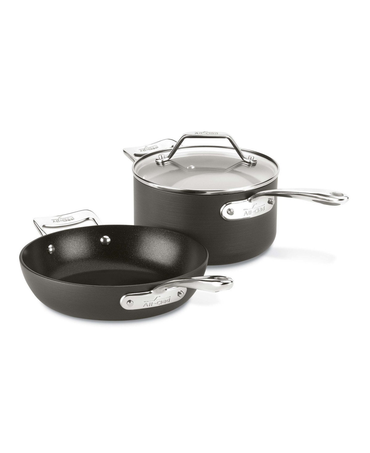 All-Clad Essentials Hard Anodized Nonstick Cookware Set, 2-piece Fry and Sauce Pan with lid Set - Black | Macy's