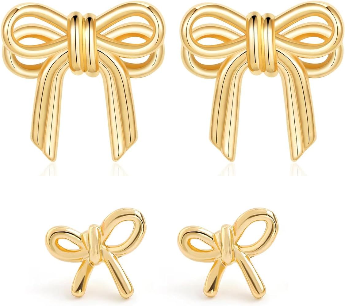 2pcs Bow Earrings for Women Girls Flower Ribbon Bow Stud Earrings Gift | Amazon (US)