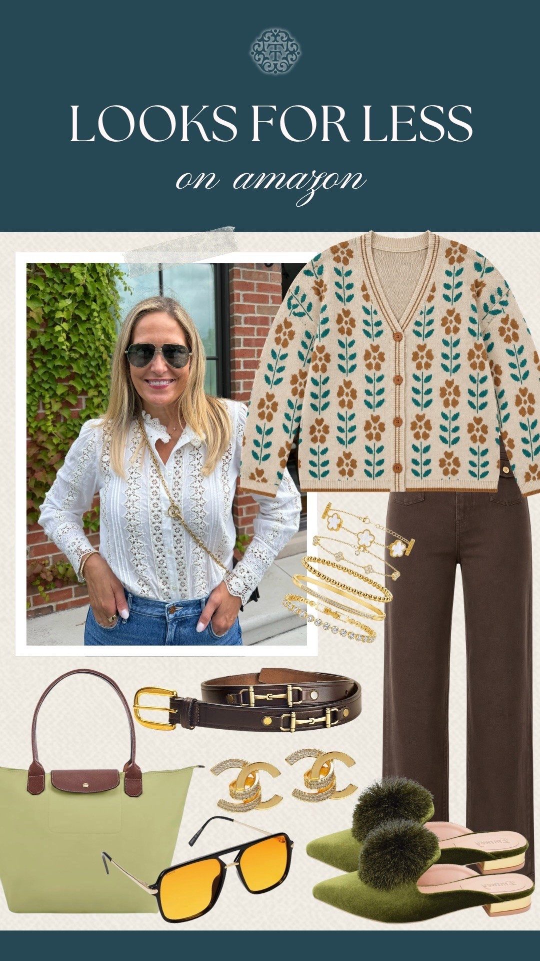 We’re loving these Amazon looks for fall. The floral cardigan, brown pants, and green accessories make such a pretty color combo, and we love the little gold details throughout. These are pieces we’d reach for all season long.

#LTKSeasonal #LTKOver40 #LTKMidsize