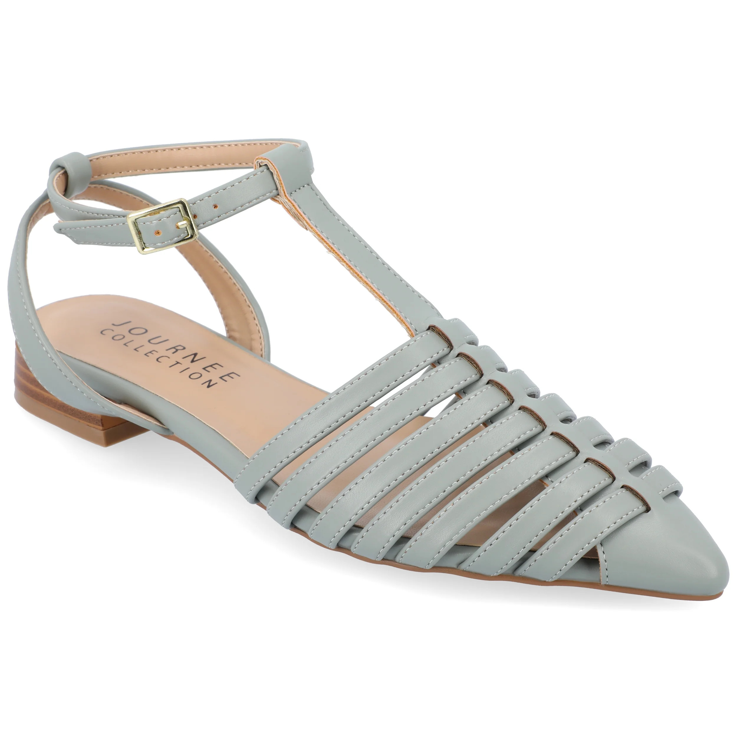 Journee Collection Womens Alivia Ankle Strap Block Heel Pointed Toe Flats | Walmart (US)
