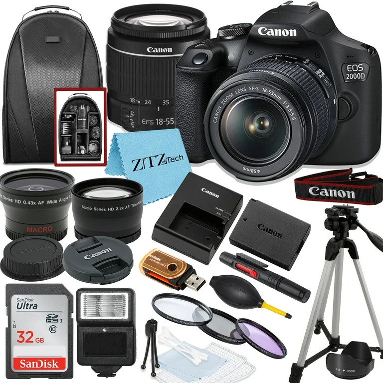 Canon EOS 2000D / Rebel T7 DSLR Camera with 18-55mm Lens, SanDisk 32GB Memory, Tripod, Backpack a... | Walmart (US)