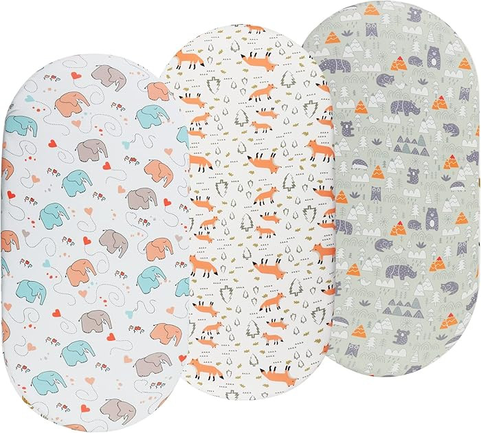 Onacosht Bassinet Sheets 3 Pack for Baby Boy, Soft Stretchy Universal Fitted Sheet Set for Oval R... | Amazon (US)