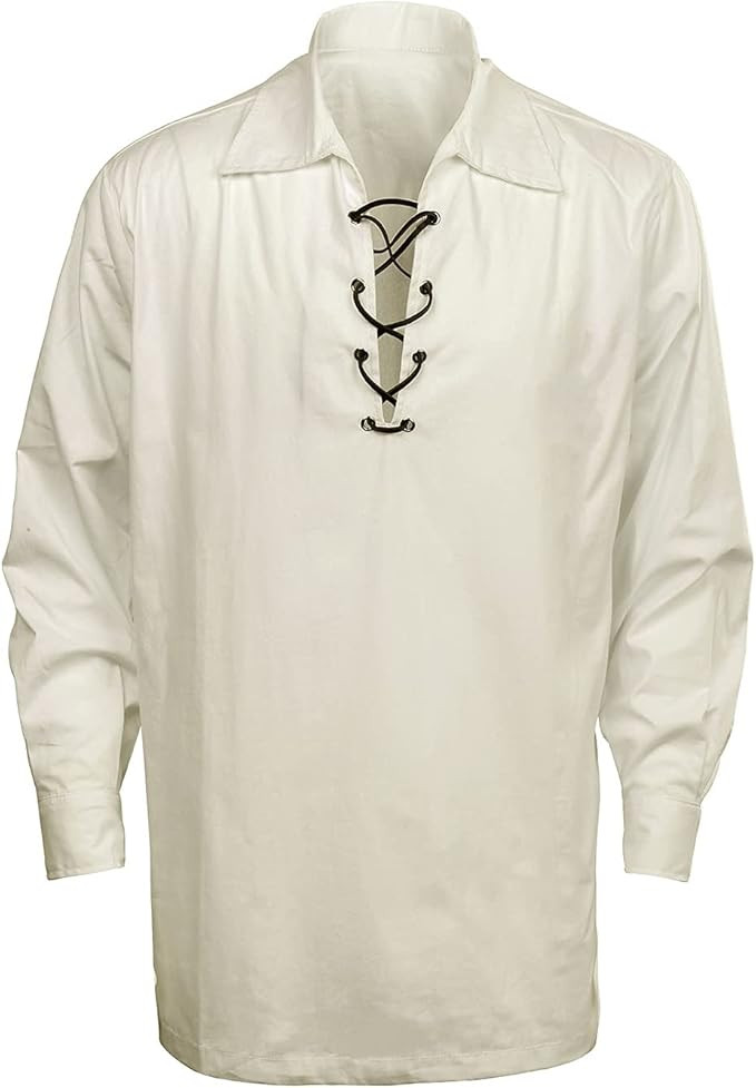 SOLOTIMES Men’s Scottish Jacobite Ghillie Kilt Highland Shirt Long Sleeve Lace Up Medieval Rena... | Amazon (US)