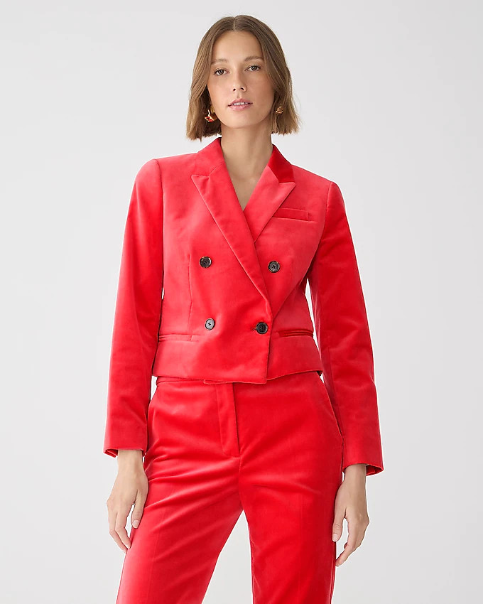 Cropped double-breasted blazer in stretch velvet | J. Crew US