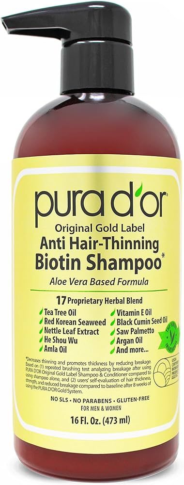 PURA D'OR Anti-Thinning Biotin Shampoo, Clinically Tested DHT Blocker for Thickening Color Treate... | Amazon (US)