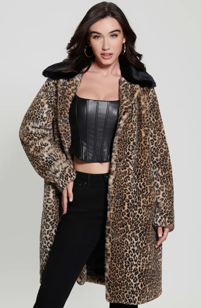 GUESS Petra Leopard Print Faux Fur Coat | Nordstrom | Nordstrom