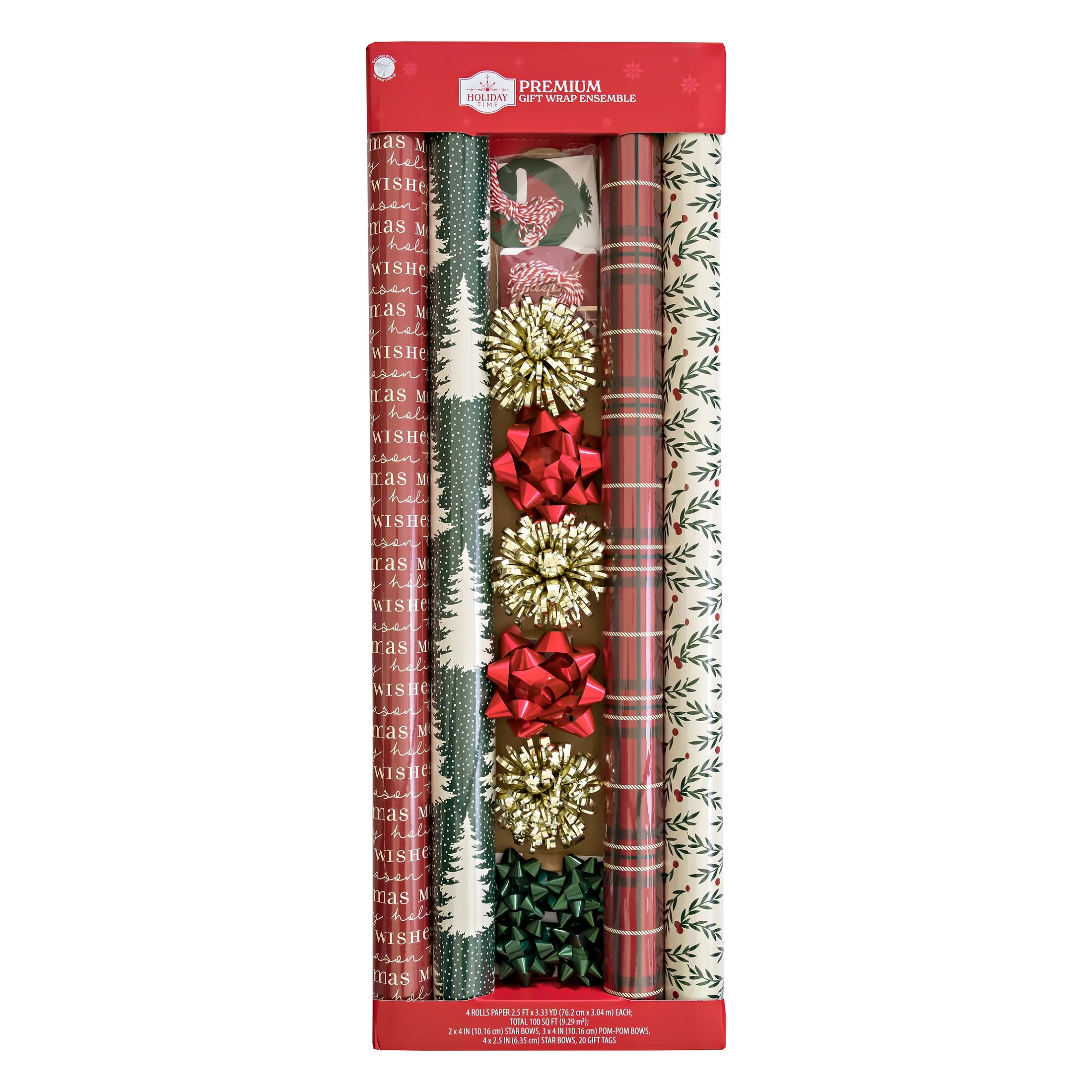 Holiday Time Premium Red and Green Christmas Wrapping Paper Pack, 100 Sqft, 33 Pieces | Walmart (US)