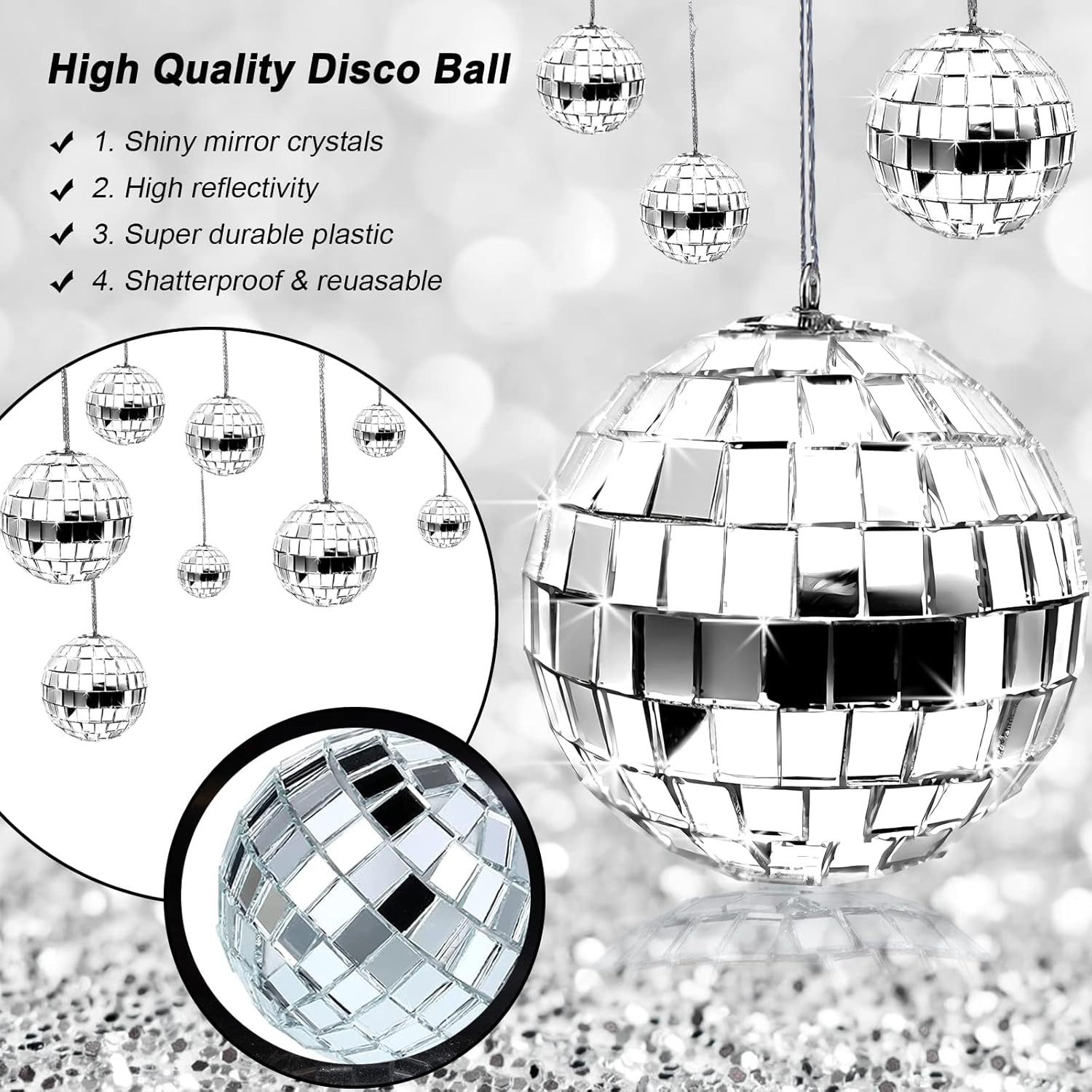 24 Pcs Mirror Disco Ball Hanging, Silver Glass Decor, Disco Party Decorations Ornament for Holida... | Amazon (US)