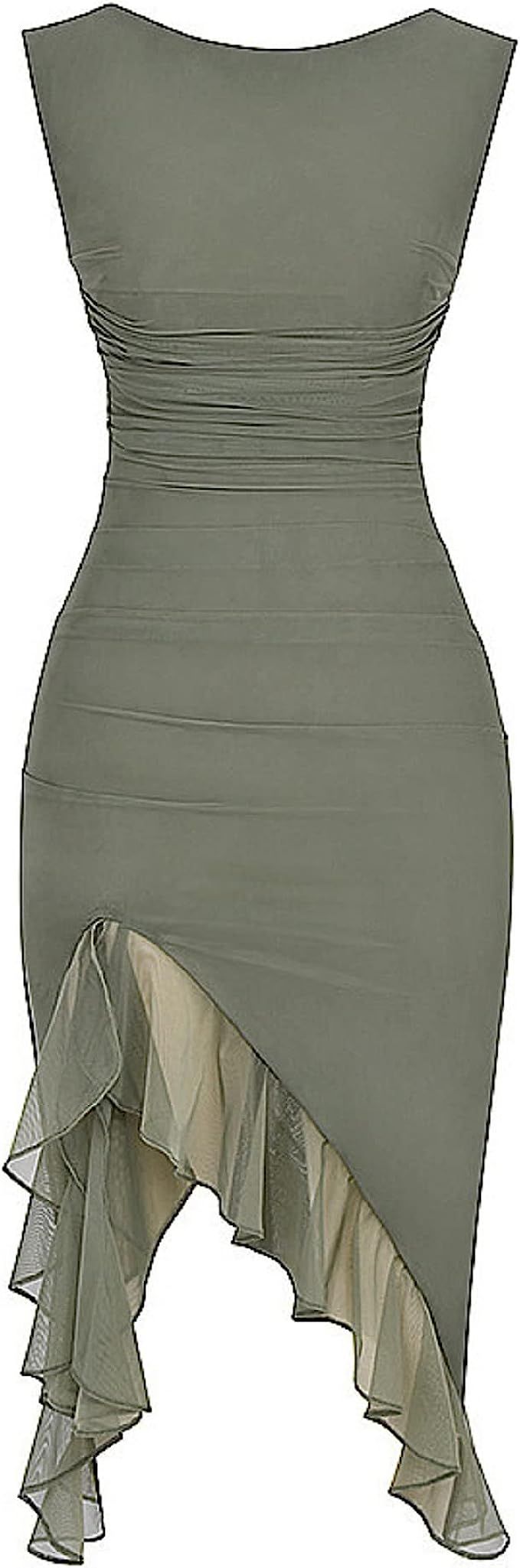 Women Ruffle Ruched Mini Dress Sleeveless Lace Up Short Dresses Irregular Hem Smocked Dress Y2K N... | Amazon (US)