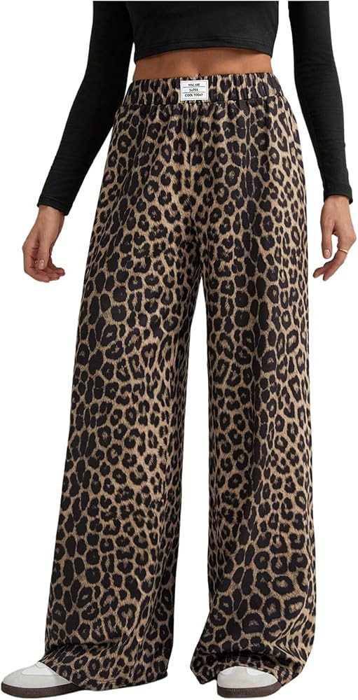 GORGLITTER Women's Leopard Cheetah Print Pants Wide Leg Elastic High Waisted Baggy Sweatpants | Amazon (US)