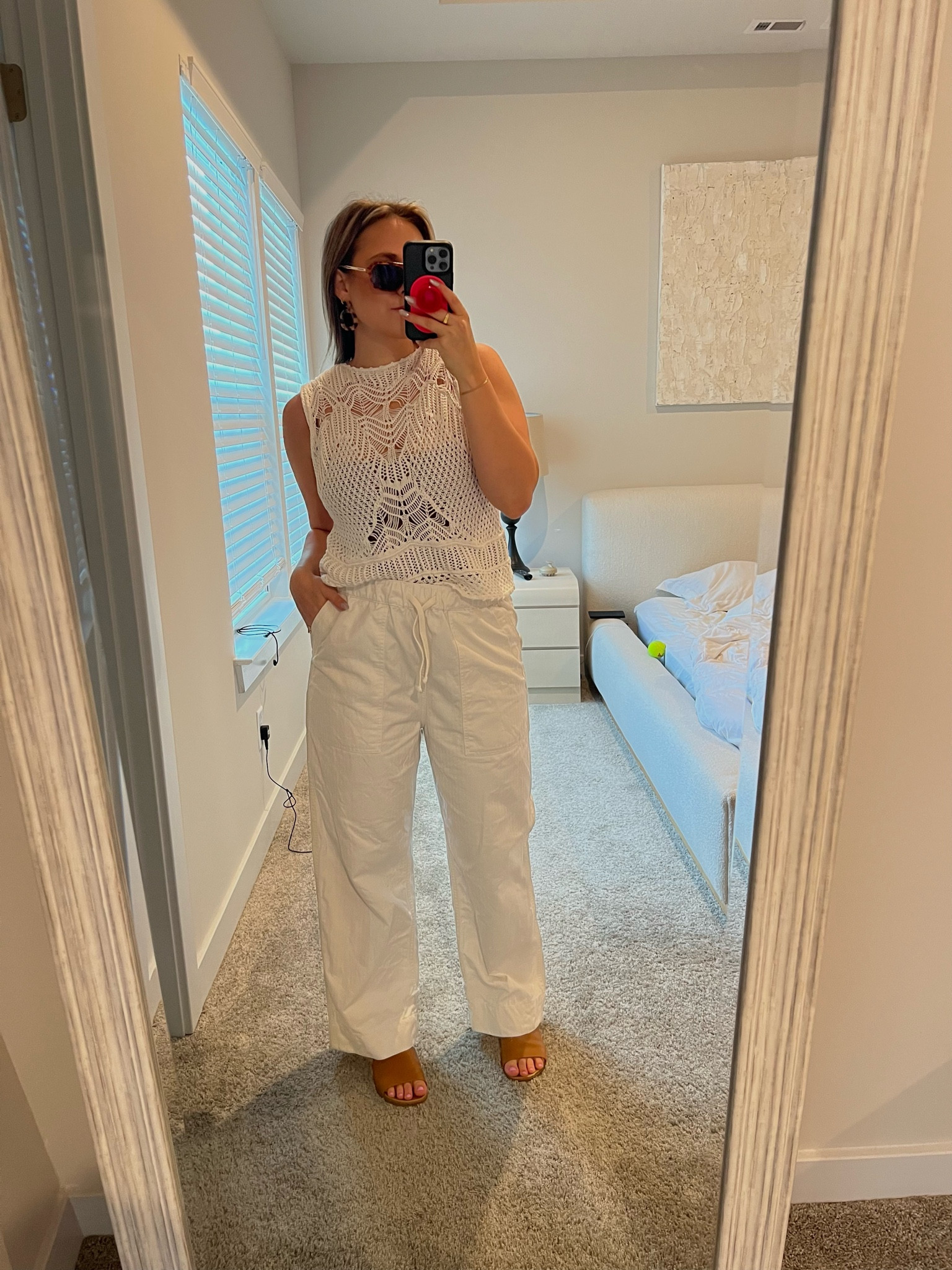 Summer work look, linen pants outfit, Crochet top