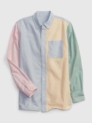 Kids Linen-Cotton Colorblock Oxford Shirt | Gap (US)