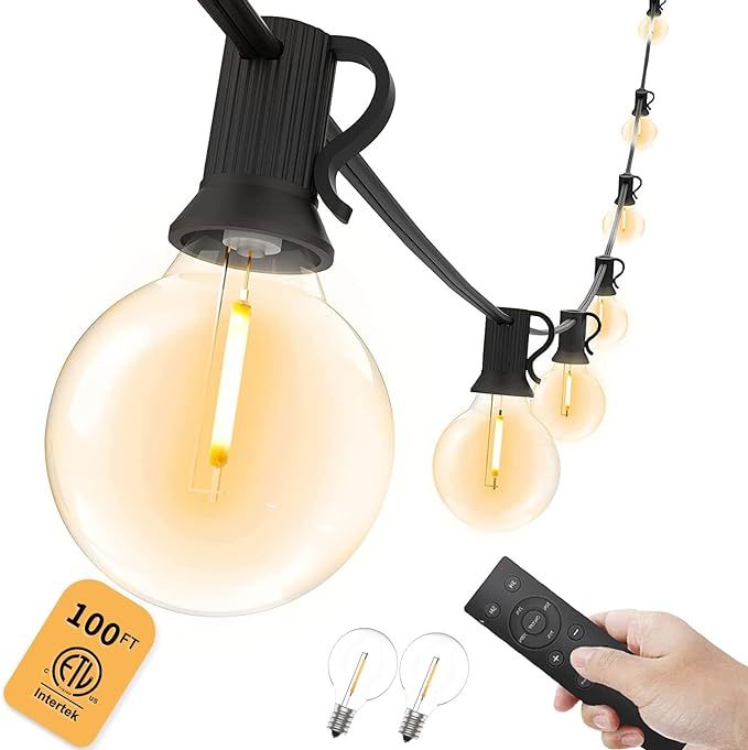 Yuusei Outdoor String Light with Remote, 100FT Outdoor Lights for Patio with 50+2 Shatterproof G4... | Amazon (US)