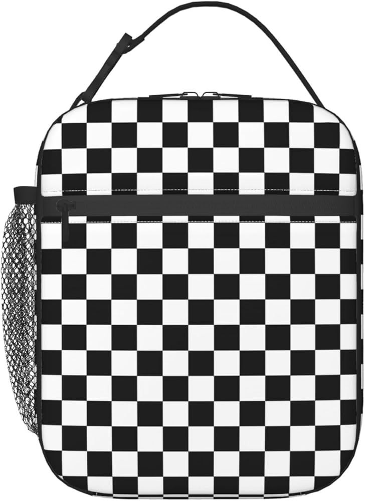 NDSyyD Lunch Bag for Women Men Black and White Racing Checkered Insulated Reusable Lunch Box Adul... | Amazon (US)