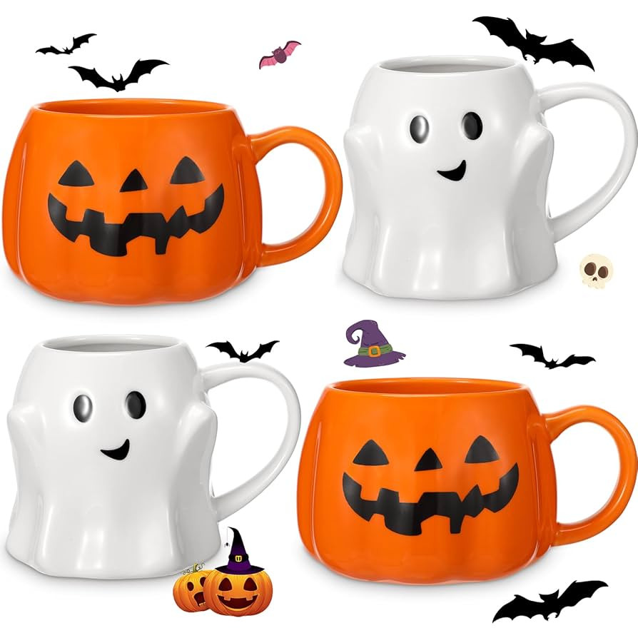 4 Pcs 14oz Halloween Pumpkin Mug Ghost Coffee Mug Cute Pumpkin Coffee Cup Halloween Ceramic Cups ... | Amazon (US)