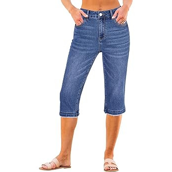 luvamia Capri Jeans for Women Trendy Mid Rise Distressed Raw Hem Casual Summer Stretchy Denim Cap... | Amazon (US)