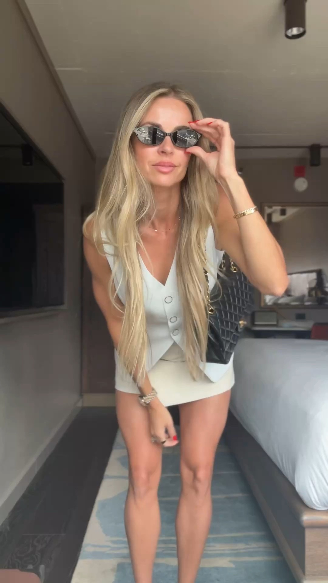 Here is the look! Vest is a small. It’s a great oversized fit. Skort is older, I linked two other styles