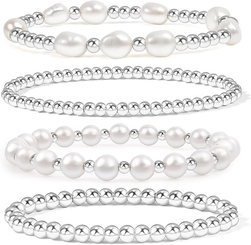 Gold Beaded Bracelets for Women Baroque Pearl Stackable14K Gold Plated Stretch Bead Ball Bracelet... | Amazon (US)